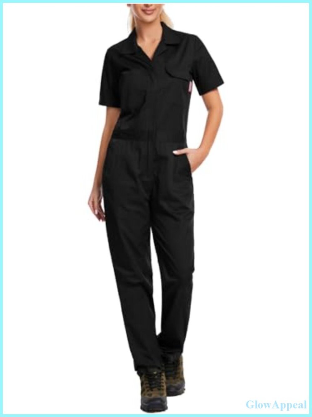 Women's Short Sleeve Coveralls Lightweight Work Jumpsuit Polyester Cotton